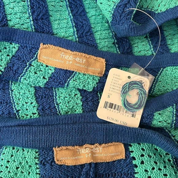 NWT Free People Joan Fauxchet Striped Knit Top Pant Set in Sky Surfer Combo Sz S - Picture 9 of 12